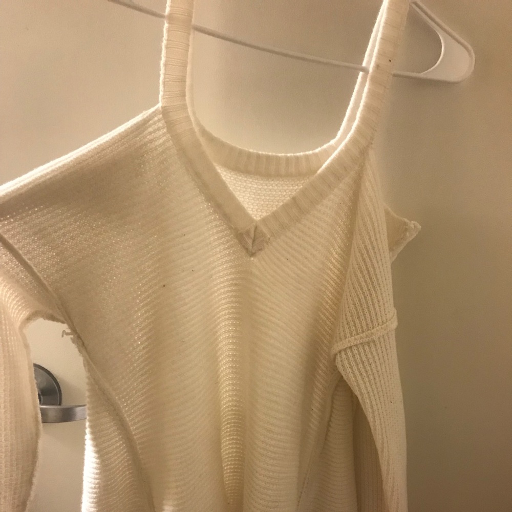 White cold shoulder sweater